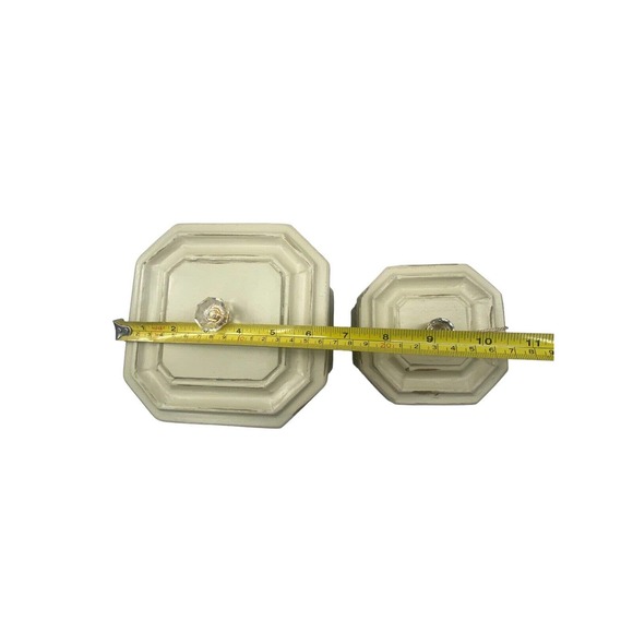 Vintage Hexagon Nesting Wood Jewelry Urn Boxes Floral Shabby Chic Crystal Handle - Picture 6 of 12